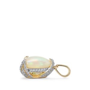 9K Gold Pendant with Ethiopian Opal and White Zircon, Complete Gem Weight 4cts