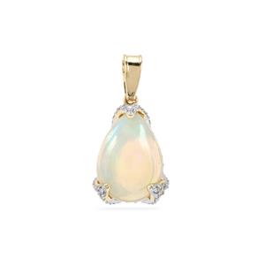 9K Gold Pendant with Ethiopian Opal and White Zircon, Complete Gem Weight 4cts