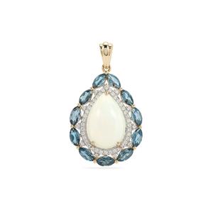 9K Gold Pendant with Ethiopian Opal, London Blue Topaz, and White Zircon – Complete Gem Weight 5.75cts