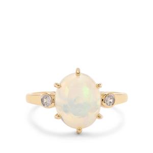 9K Gold Ring that includes Ethiopian Opal and White Zircon, Complete Gem Weight 2.35cts