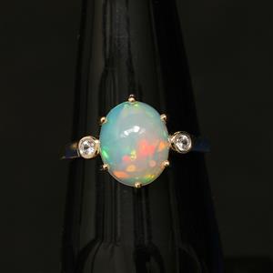 9K Gold Ring that includes Ethiopian Opal and White Zircon, Complete Gem Weight 2.35cts