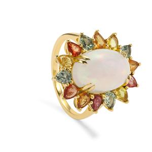 9K Gold Ring with Ethiopian Opal and Multi-Coloured Sapphire, Whole Gem Weight 6.60cts