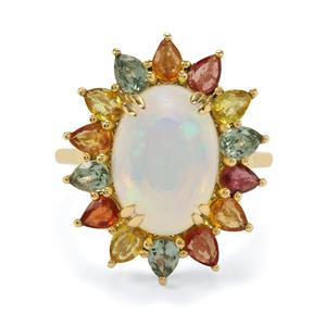 9K Gold Ring with Ethiopian Opal and Multi-Coloured Sapphire, Whole Gem Weight 6.60cts