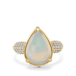 9K Gold Ring with Ethiopian Opal and White Zircon, Complete Gem Weight 4.30cts