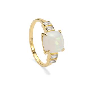 9K Gold Ring with Ethiopian Opal and White Zircon, Whole Gem Weight 2.35cts