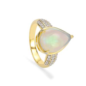 9K Gold Ring with Ethiopian Opal and White Zircon, Complete Gem Weight 4.30cts