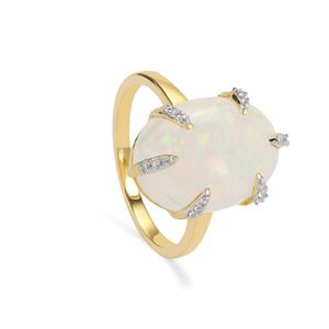 9K Gold Ring with Ethiopian Opal and White Zircon, Whole Gem Weight 6.45cts