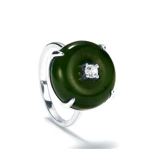 Kashmir Jade and White Topaz Sterling Silver Ring with a Complete Gem Weight of 15cts