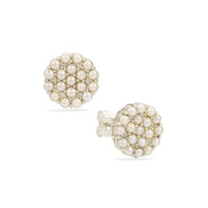 Sterling Silver Earrings with 2 MM Indonesian Seed Pearls and White Zircon