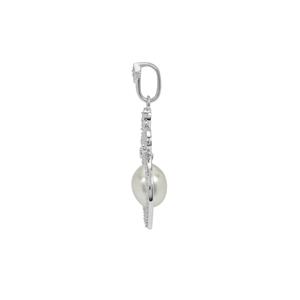 Sterling Silver Pendant with 9mm South Sea Cultured Pearl and White Zircon