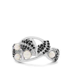 Sterling Silver Ring with Black Spinel and White Pearl