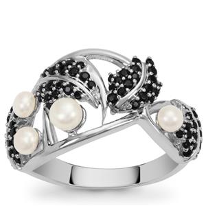 Sterling Silver Ring with Black Spinel and White Pearl